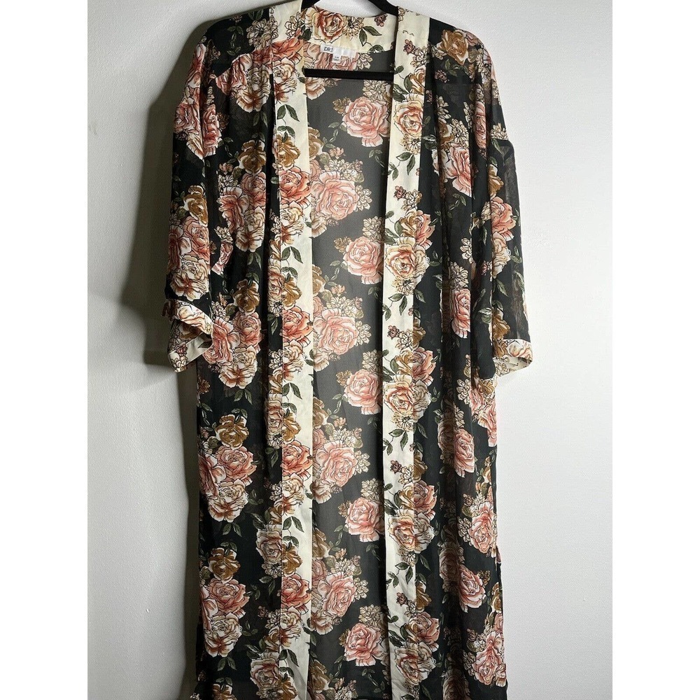 DR2 Open Front Crepe Cardigan Floral Pattern Lightweight S/M Oversized